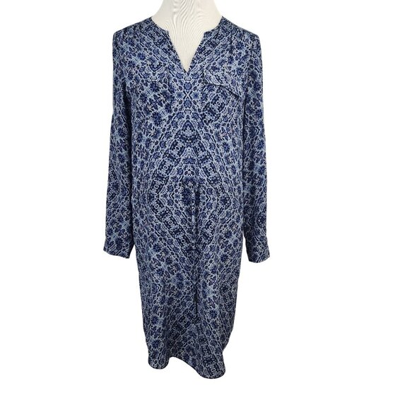 Rebecca Taylor Dress Women's 0 Silk V Neck Long Sleeve Mini Blue Floral Pockets - Picture 1 of 15